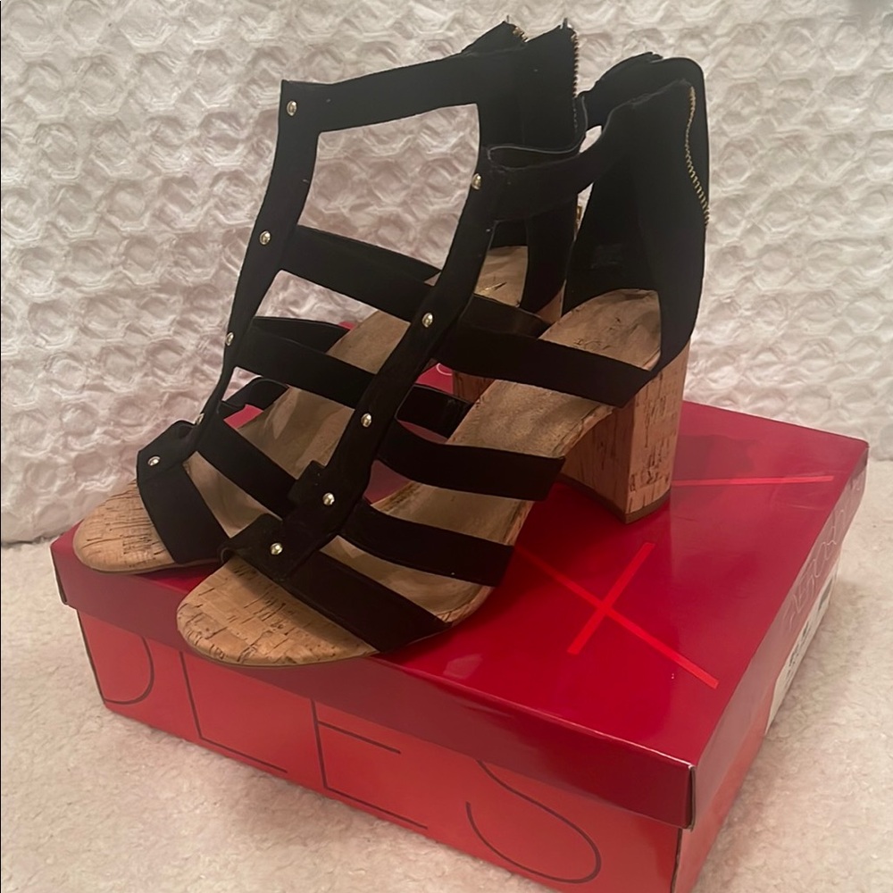 Aerosols Black Sandals with cork block heel.